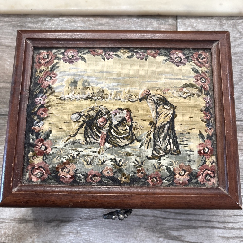 Vintage Pat Yoshikawa, Tapestry Top Jewelry Box, Jewelry Storage, Organizer.